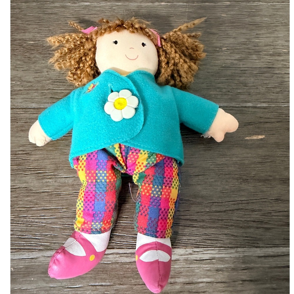 Vintage 90's Eden Rag Doll Plush  Teal Jacket Daisy Rainbow Plaid Pants Toy‎